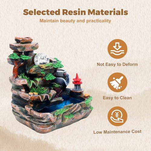 Indoor Rockery Waterfountain, Rockery Tabletop Fountains Desktop Fountain Waterfall with Atomization Effect Water Fountain Tabletop Fountain Ornament for Home Office Bedroom Decoration - Image 3