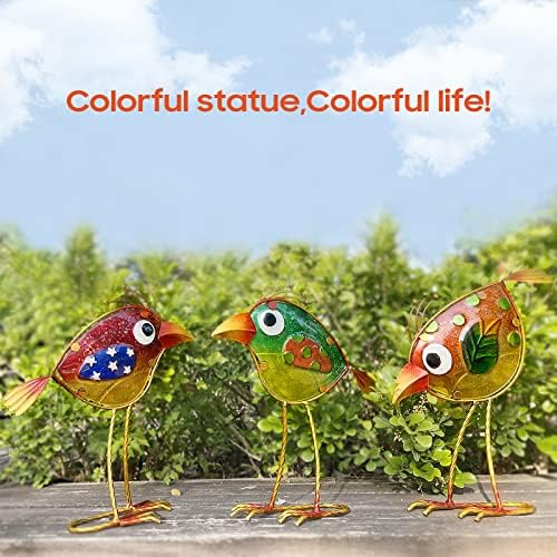 Bird Garden Decor Set of 3 Metal Glass Colorful Gift Outdoor Patio Yard Art - Image 5