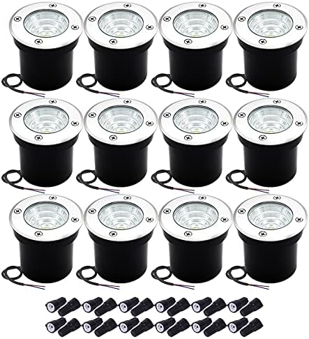 12Pack Well Lights LED Low Voltage Landscape Lights, Outdoor In Ground Light 12V-24V 5W Warm White 3000K, IP65 Waterproof Up Lighting for Pathway, Driveway, Deck, Garden, with Wire Connectors by NAWVACE