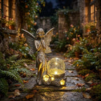Solar Fairy Garden Statues with LED Crackle Glass Ball Garden Decor, Bronze Fairy Sculpture & Statue Outdoor Decor for Patio Yard Lawn, Angel Figurine Accessory, Magical Fairy Statues Gift for Mom - Image 3