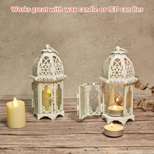 IMAGE 4PCS Candle Lanterns Metal Candle Holder with Transparent Glass Moroccan Decorative Hanging Lantern, 7x16cm, White - Image 7