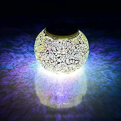 Mosaic Solar Light,AMZSTAR Outdoor Table Lamps Waterproof Solar Glass Ball LED Garden Lights Color Changing Solar Table Lantern for Patio,Party,Yard,Outdoor/Indoor Decorations Presents(Silver) by AMZSTAR