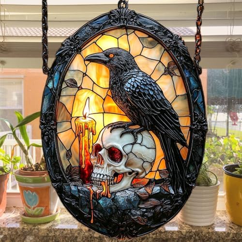 Gothic Raven and Skull Acrylic Suncatcher - Image 4