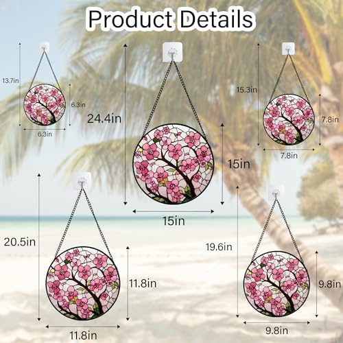 Pink Cherry Blossoms Stained Glass Window Hanging Suncatcher Gifts 15" - Image 6