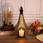 11.6in Moroccan Style Temple Lantern Ramadan Lamp Hanging Metal Candle Holders Decorative Festival Outdoor Patio or Porch Indoor Home Decor Gift Gold - Image 6
