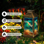 Solar Lantern Intricate Stained Glass Window Beach Waves Sunset Amber Glow Outdoor Waterproof Garden Hanging Lantern Solar Powered Lighting Outside Table Lamp for Patio Deck Camping 1 Pack - Image 2