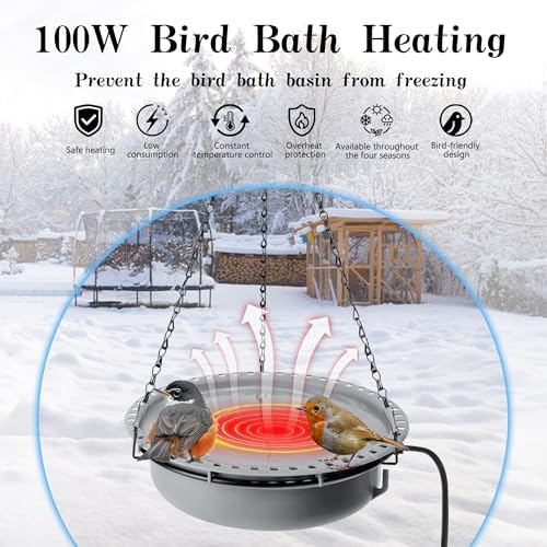 Adnee 1 Set 100W Thermostatical Hanging Heated Birdbath for Winter Outdoor - Image 3