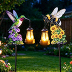 2 Pack Solar Garden Stakes, Metal Hummingbird & Bee Lantern Lights by Unknown