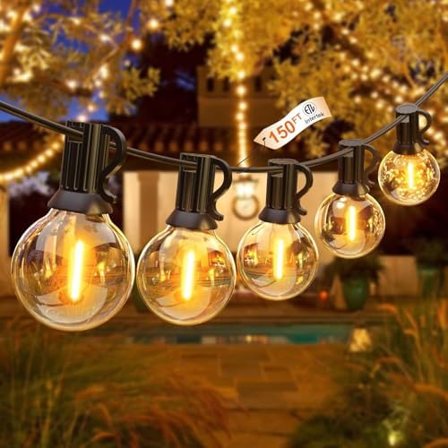 String Lights for Outside 150FT,Dimmable Waterproof Outdoor String Lights with 75+2 Shatterproof G40 Globe Bulbs Connectable LED Patio Lights, Commercial Hanging Lights for Christmas Backyard Party by ChristmasLights-GLUROO