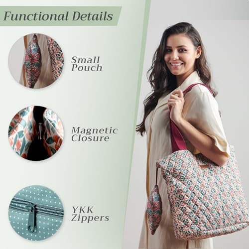 Maison d' Hermine Shopping Bags Cotton Quilted Tote Bag with Zipper Pockets - Image 6