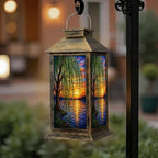 Solar Lantern Outdoor Waterproof Stained Glass Sunset Water Weeping Willow Tree Garden Decor LED Hanging Solar Lights Tabletop Lamp Gifts for Women Mom Outside Yard Patio Porch by DERUINVAIO