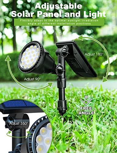 DBF Solar Lights Outdoor, 600LM Solar Spotlights Outdoor Waterproof, 2 Brightness Mode Adjustable 18 LED Flag Pole Light for Garden Yard Patio Landscape Driveway Garage Pool(Warm White, 2 Pack) - Image 6