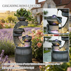 26.8" Tall Water Fountain Outdoor Garden, 4 Tiers Modern Cascading Bowls Water Fountain Outdoor Indoor Garden with LED Lights & Atomizer for Patio, Deck, Porch, Backyard Art Decor,A - Image 3