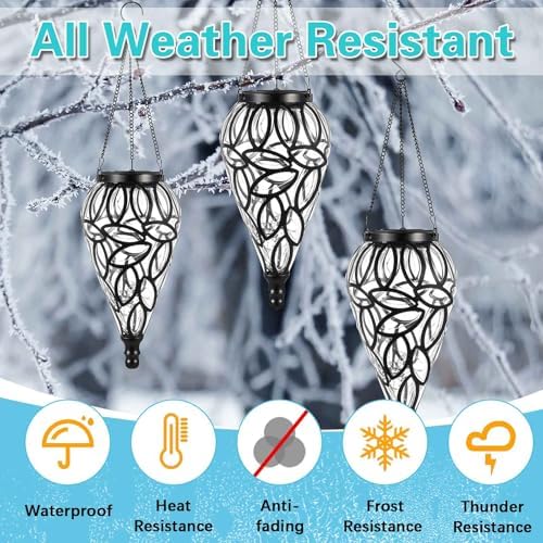 Tujoe 2 Pack Solar Hanging Lanterns Outdoor Lights, Transparent - Image 3