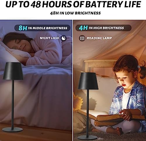 Maksone 2 Pack LED Cordless Table Lamp, 6600mWh Rechargeable Battery Desk Lamp, 3 Color Temperature Stepless Dimming Night Light, IP54 Waterproof Metal Outdoor Portable Lamp for Camping, Restaurant - Image 4