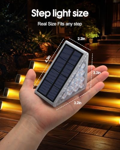 Solar Stair Lights Outdoor Waterproof, 3000K Warm Light, 16 Pack Grey - Image 3