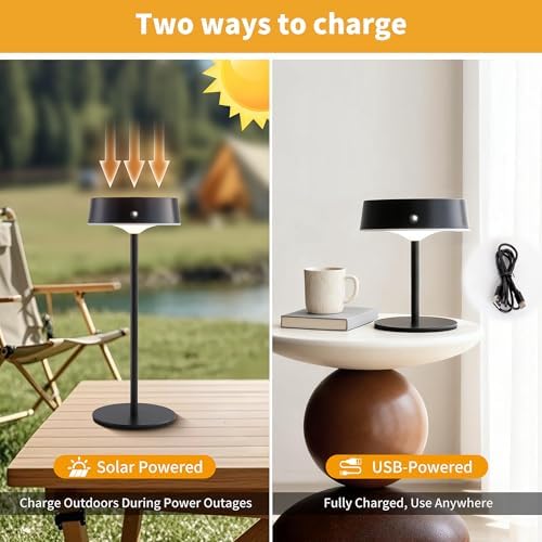 Mr.White Solar Waterproof Outdoor Rechargeable Cordless Table Lamps, Set of 2 Touch Dimmable Operated Battery Table Lights for Patio, Restaurant, Kitchen (Black) - Image 4