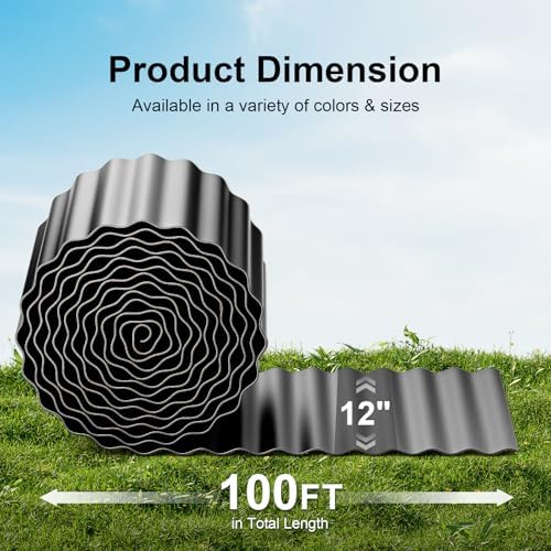 Land Guard Corrugated Garden Edging Border, 12"×100' Landscape Paver Edging, Tall Landscape Edging, Fence for Garden, Flower Bed, Lawn and Landscape Edging (Glossy Black) - Image 2