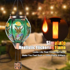 Easter Hot Air Balloon Solar Lantern - Bunny Stained Glass Lantern, Simulated Flickering & Dancing Flame, Outdoor Hanging Yard Light Waterproof IP65 for Patio Lawn Porch Decor Rabbit Gift - Image 2