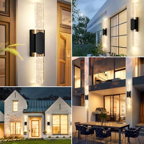 BesLowe 24‘’ Large Outdoor Wall Lights with Crystal Bubble Glass, 10W 3000K - Image 7