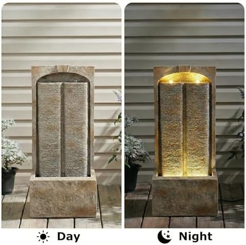 39" Modern Outdoor Water Fountain with LED Lights, Freestanding Waterfall - Image 5