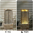 39" Outdoor Cascading Wall Fountain with Warm White LED Lights, Brown - Image 5