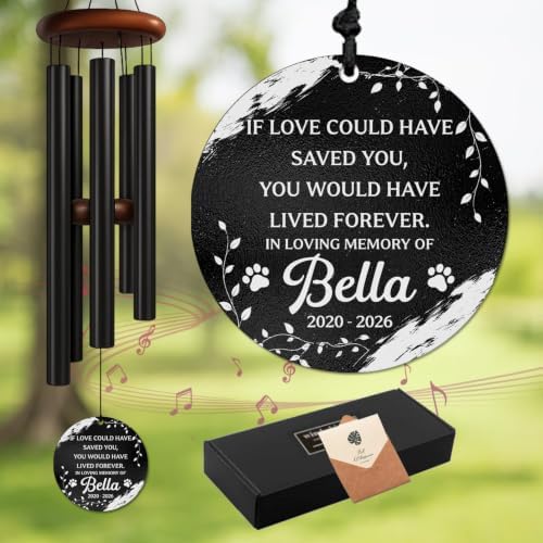 Personalized Cat Memorial Wind Chime, Custom Name & Year Sympathy Gift, in Loving Memory Pet Loss Windchime, Remembrance Garden Decor Deep Tone Outdoor 26 32 37 Inch by CSKIS-PersonalizedGifts