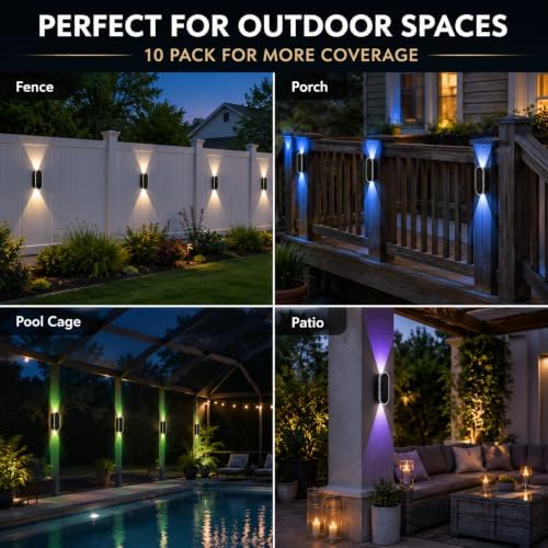 Herzila 6 Pack Solar Fence Lights Outdoor, RGBW Solar Wall Lights Waterproof Top and Bottom Lighting Solar Powered for Garden/Pool Cage/Patio/Wall (2 Installation Modes) - Image 4