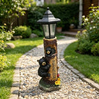 Solar Bear Garden Statue with Welcome Sign, 19" Resin Bear Family in Tree Trunk, Outdoor Solar Light Wildlife Lawn Ornament for Yard, Patio, Porch, Cabin & Front Door Decor - Image 3