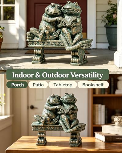 Teaeeno Garden Frog Statue, Weatherproof Reading Frogs Outdoor Sculpture - Image 4