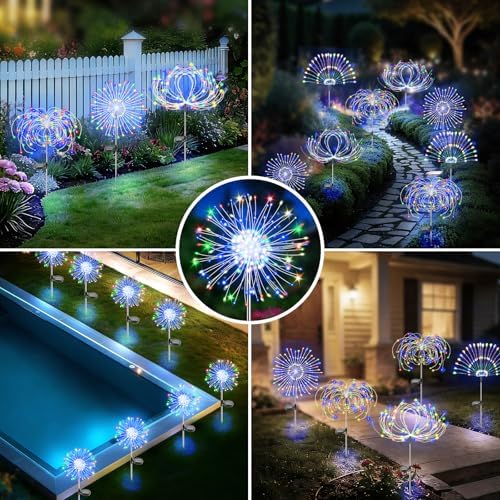 Solar Garden Lights Outdoor, 6 Pack 120 LED Twinkling Firework Lights Decorative with 2 Modes, Outdoor Waterproof Solar Starburst Light for Yard Pathway Planter Patio Decor, Multicolor - Image 5