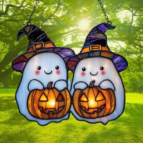 Cute Witch Ghost and Pumpkin Acrylic Suncatcher - Image 3