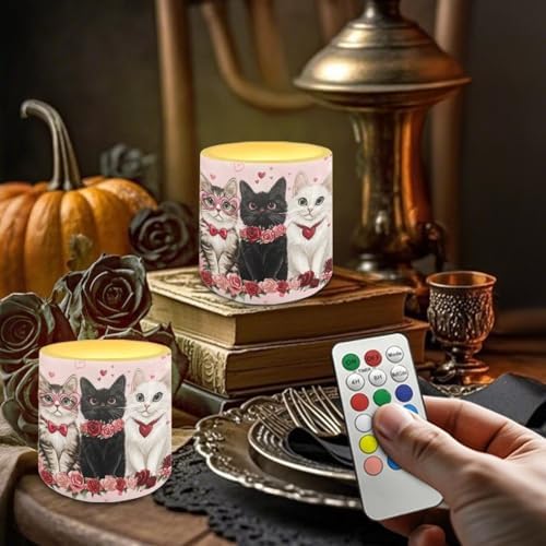 4Pcs LED Candles Bulk Flickering Flameless Candles with Remote and Timer Floral Cat Battery Operated Pillar Tea Lights for Valentines Day Banquet Wedding Home Decorations - Image 4