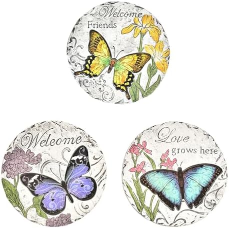 Kunovo 3pcs Garden Décor Stepping Stone, Dimensional Round Walkway Path Stones with Butterflies, Animals or Birds Print, Fun Cute Yard Lawn Step Stone (Size : Butterflies), 58741 by Kunovo