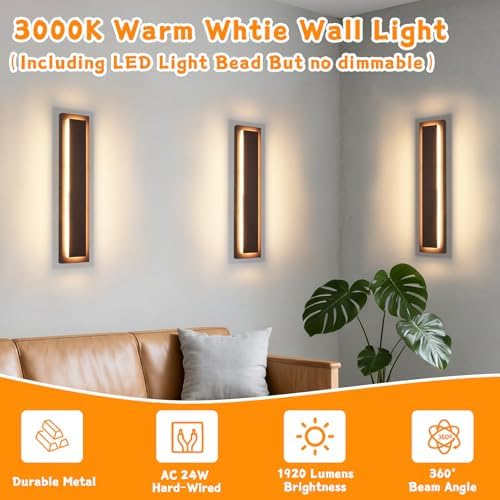 24 in Brown Long Outdoor LED Wall Lights,Outside Light Fixtures - Image 2