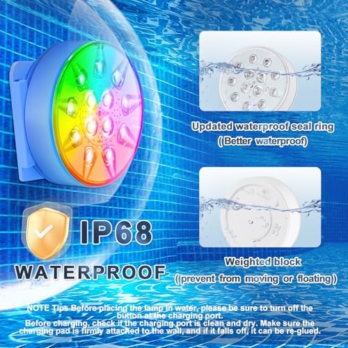 Pool Lights for Above Ground Inground Pool, Underwater Rechargeable Submersible LED Lights with Remote, IP68 Waterproof, Pool Light for Hot Tub, Shower, Vase, Fountain, Aquarium, Bath, Party, 4 Pack - Image 4
