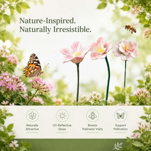 Handmade Ceramic Mini Pollinator Watering Station Set – Flower Shaped Bee Water Feeder & Butterfly Bath – Decorative Garden Stakes Outdoor Ornaments for Lawn, Patio, and Potted Plants (2pc D) - Image 7
