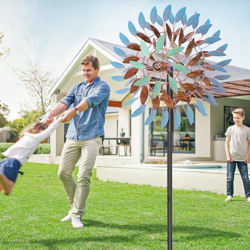 Wind Spinner Kinetic Wind Sculpture, 18.5" W x 78.7" H Large Metal Outdoor Windmill with 5‑Prong Stable Base, 360° Rotatable 6 Blades 3‑Tier Wind Catcher Yard Art Decor for Patio Lawn Garden Backyard - Image 5
