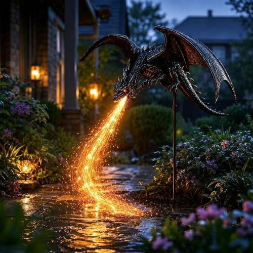 Solar Dragon Fire Garden Light,2027New Gothic Winged Dragon StakeLight 2pcs - Image 4