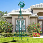 Goplus 8 ft Ornamental Windmill, All-Weather Metal Wind Mill w/ 4 Support Legs, Decorative Weathervane for Backyard, Garden, Farm, 4 Ground Stakes Included (8ft-Green) - Image 2