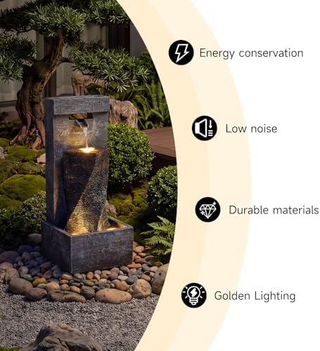 40" High Outdoor Water Fountain with 3 LED Lights, Cascading Waterfall Fountain with Whisper-Quiet Pump, Featuring Natural Stone Look for Garden, Patio, Yard, Grey - Image 4