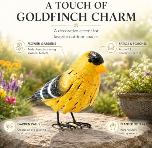 GUTE American Goldfinch Metal Garden Bird, Yard Sculpture Art - Large Realistic Standing Gold Finch Bird - Outdoor Fall, Winter, Spring, Summer Decoration - Decor - Perfect and Sympathy Gifts - Image 5