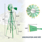 8FT Garden Windmill, Metal Yard Decor with Weather Vane, Green - Image 3