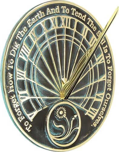 Gardeners Reflection Sundial, Solid Brass with Verdigris Highlights, 10-Inch Diameter by Unknown