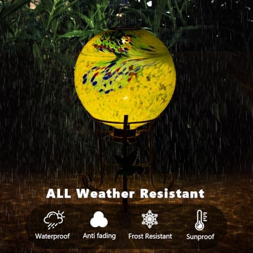 10" Diameter Solar Gazing Ball and 8.5" Metal Stand (Yellow) - Image 5