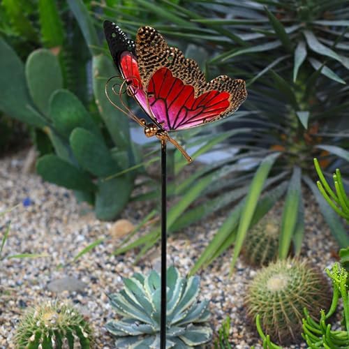 Metal Solar Garden Light Colorful Butterfly, Red - Image 6