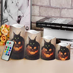 Jack O Lantern Black Cat Battery Operated Candles with Flickering Flame Timer Flameless Fake Pillar Candles Color Changing Led Electric Candles Tea Light for Halloween Party Home Decor - Image 4