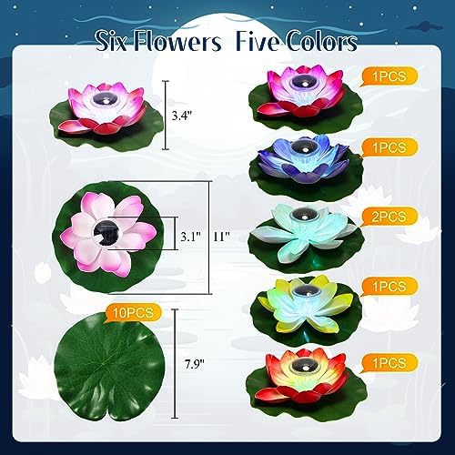 VIHOSE 16 Pcs 16 pcs Large Solar Floating Lotus Lights Lily pad for Pond - Image 2