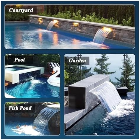 Pool Fountain Acrylic Waterfall Spillway Decorative Water Feature,Outdoor Pool Fountain & Pond Waterfall Kit - 68.9in Wall Recessed Spillway for Front Yard, Fish Pond, and Spa Decor - Box S - Image 2