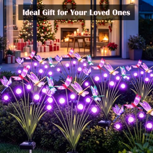 VOOKRY Dragonfly Solar Garden Lights Outdoor (8 Pack, 48 LEDs), Dragonfly Outdoor Decor with Solar Firefly Lights Waterproof Swaying Light for Yard Patio Pathway Lawn Gardening Gift for Women, Purple - Image 6